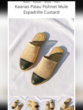Kaanas Palau Fishnet Mule Espadrille - Custard/Black 7